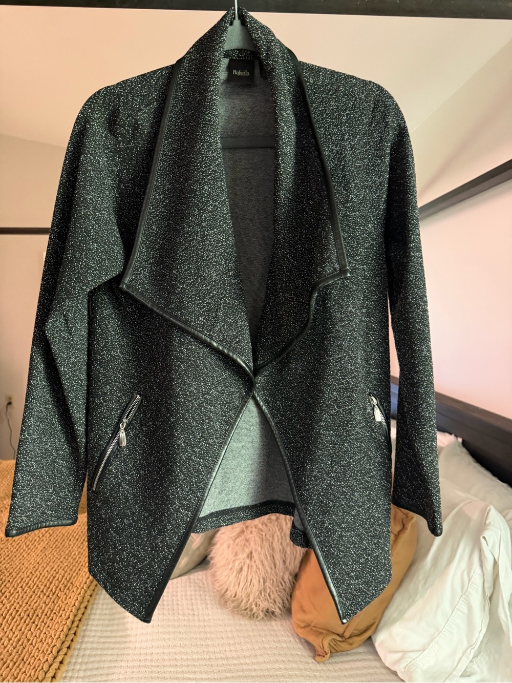 Rafaella Black Metallic Open-Front Draped Jacket